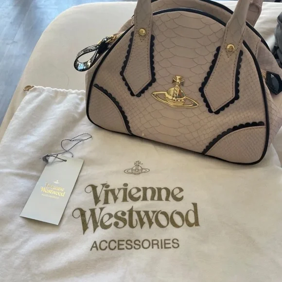 SOLD-Vintage Vivienne Westwood Yasmine Bag - Pink; Snake Print - Picture 2 of 14